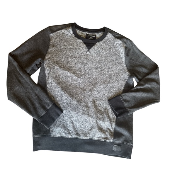 Express Men’s Medium Sweatshirt Crewneck Gray and Black Faux Leather Shoulders - Picture 3 of 9